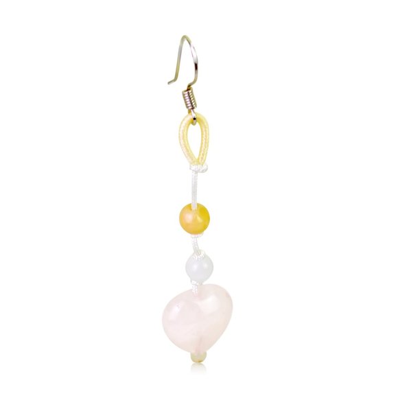 Pretty Rose Quartz Heart with Double Beads Gemstone Earrings - Picture 2 of 4